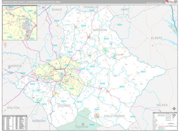 Athens-Clarke County Metro Area Wall Map Premium Style